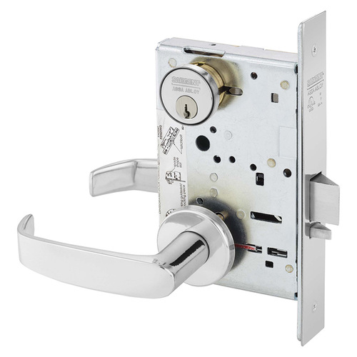 Institutional Privacy Unlocks with Door Close and Inside Lever and Inside Retracts Latchbolt Mortise Lock with L Lever and LN Rose Bright Chrome Finish