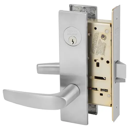 Institutional Privacy Unlocks with Door Close and Inside Lever and Inside Retracts Latchbolt Mortise Lock with B Lever and LE1 Escutcheon Satin Chrome Finish