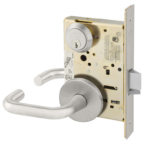 Institutional Privacy Unlocks with Inside Lever and Inside Retracts Latchbolt Mortise Lock with J Lever and O Rose with LA Keyway Satin Stainless Steel Finish