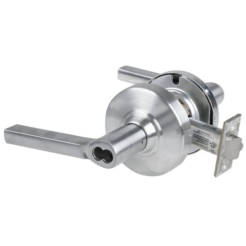 ALX Series Grade 2 Storeroom Latitude Lever Lock with Large Format IC Prep Less Core; 47267042 Deadlatch; and 47267101 ANSI Strike Satin Chrome Finish