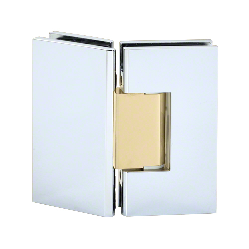 Maxum Series Glass To Glass Mount Shower Door Hinge 135 Degree Polished Chrome W/Brass Accents