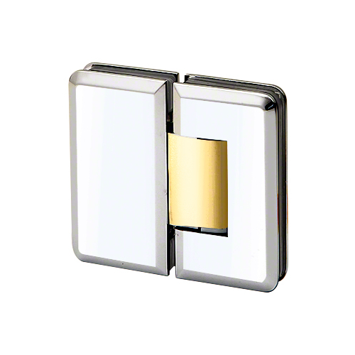 Adjustable Majestic Series Glass To Glass Mount Hinge 180 Degree Polished Chrome W/Brass Accents