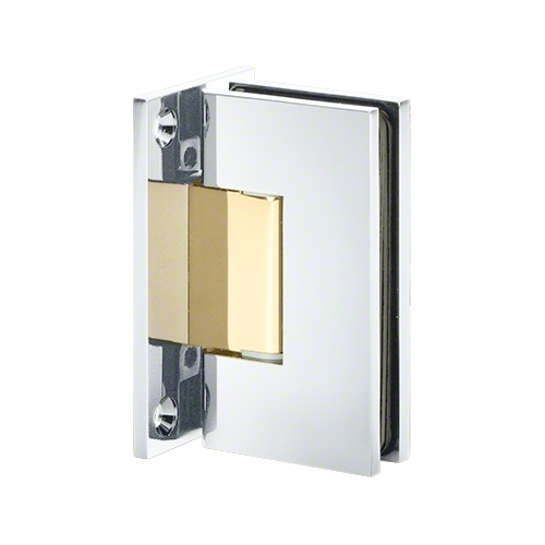 Maxum Series Glass To Wall Mount Shower Door Hinge With Full Back Plate Polished Chrome W/Brass Accents