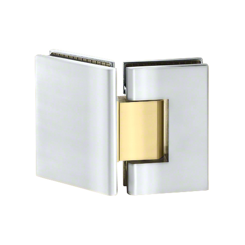 Adjustable Designer Series Glass To Glass Door Hinge 135 Degree Polished Chrome W/Brass Accents
