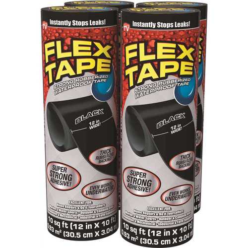 FLEX SEAL FAMILY OF PRODUCTS Flex Tape Black 12 in. x 10 ft. Strong Rubberized Waterproof Tape - pack of 60