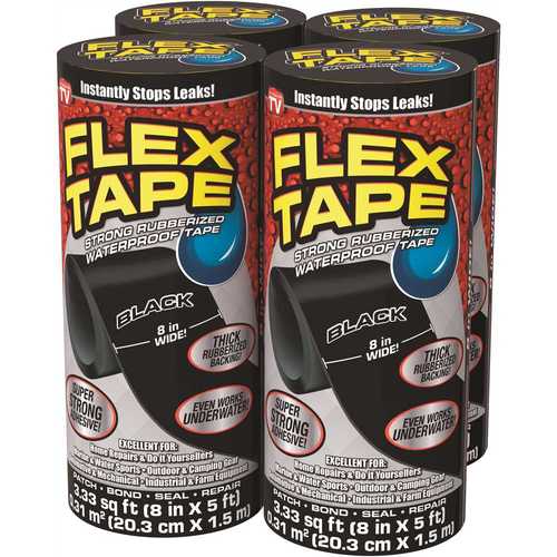 FLEX SEAL FAMILY OF PRODUCTS Flex Tape Black 8 in. x 5 ft. Strong Rubberized Waterproof Tape - pack of 60