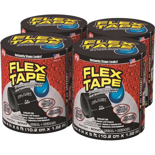 Swift Response TFSBLKR0405-CS FLEX SEAL FAMILY OF PRODUCTS Flex Tape Black 4 in. x 5 ft. Strong Rubberized Waterproof Tape - pack of 4