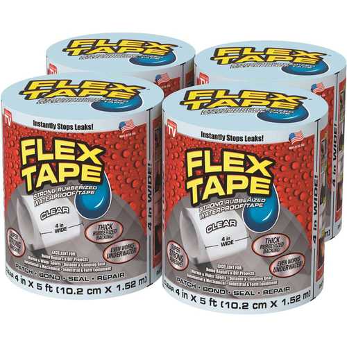 FLEX SEAL FAMILY OF PRODUCTS Flex Tape Clear 4 in. x 5 ft. Strong Rubberized Waterproof Tape - pack of 4