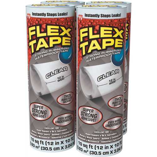 FLEX SEAL FAMILY OF PRODUCTS Flex Tape Clear 12 in. x 10 ft. Strong Rubberized Waterproof Tape - pack of 4