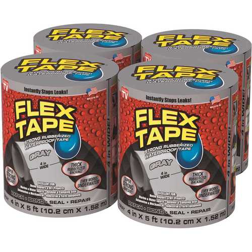 FLEX SEAL FAMILY OF PRODUCTS Flex Tape Gray 4 in. x 5 ft. Strong Rubberized Waterproof Tape - pack of 4