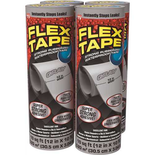 FLEX SEAL FAMILY OF PRODUCTS Flex Tape Gray 12 in. x 10 ft. Strong Rubberized Waterproof Tape - pack of 6