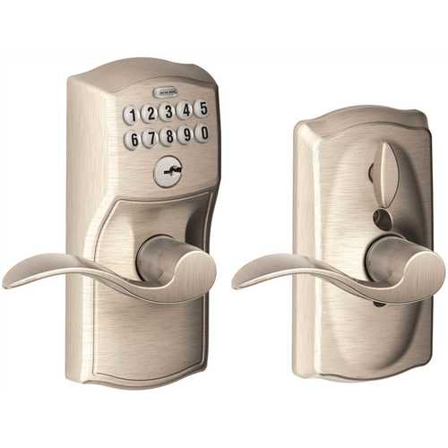 Camelot Satin Nickel Electronic Door Lock with Accent Door Lever Featuring Flex Lock