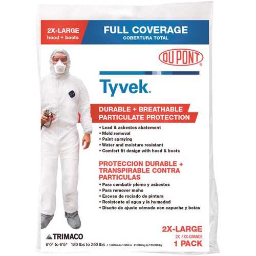 TRIMACO DuPont Tyvek Unisex 2 XL Painters Coverall with Hood and Boots