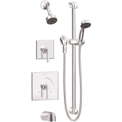 Symmons 3606-H321-V-1.5-TRM Duro 2-Handle Tub and 1-Spray Shower Trim Kit with Hand Shower in Polished Chrome (Valves not Included)