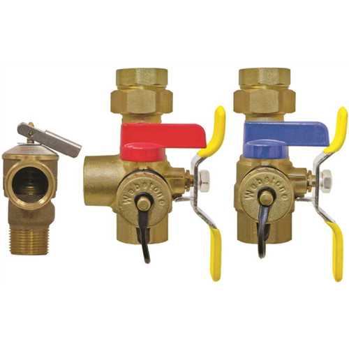 3/4 in. FIP Union x FIP Full Port Lead Free Hot & Cold Ball Valves with Pressure Relief-Tankless Water Heater Valve Kit