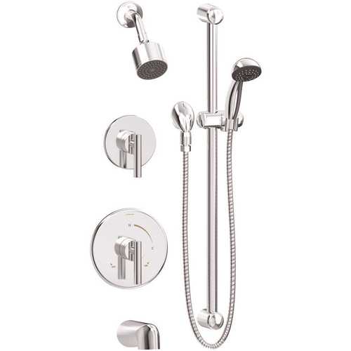 Symmons 3506-H321-V-CYL-B-1.5-TRM Dia 2-Handle Tub and 1-Spray Shower Trim with 1-Spray Hand Shower in Polished Chrome (Valves not Included)