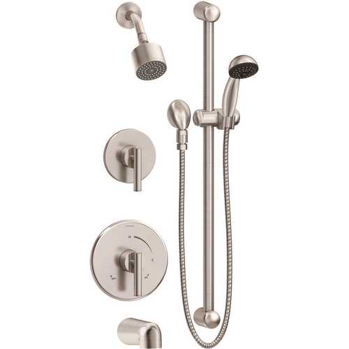 Symmons 3506-H321-V-CYLBSTN1.5TRM Dia 2-Handle Tub and 1-Spray Shower Trim with 1-Spray Hand Shower in Satin Nickel (Valves not Included)
