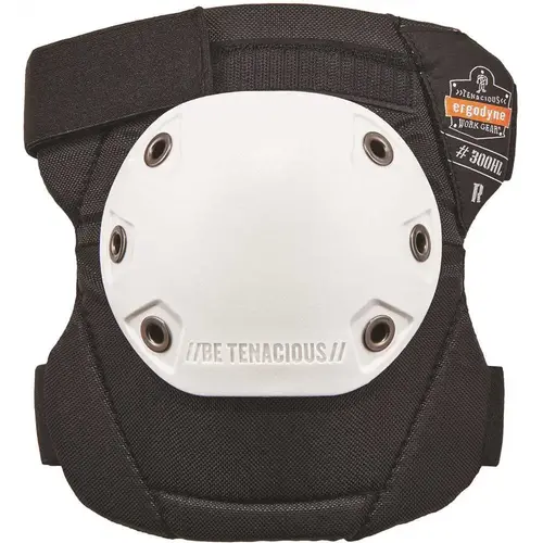 Proflex 300HL Rounded Cap Knee Pad, Hook & Loop, Black w/White Cap Pair