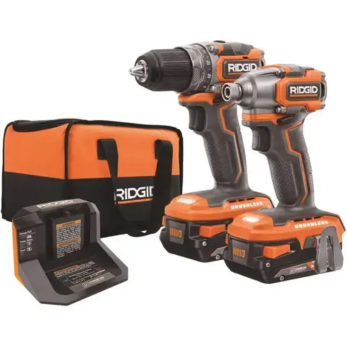 Techtronic Industries Co. R9780 RIDGID 18-Volt Brushless SubCompact Drill Driver and Impact Driver Combo Kit with (2) 2.0 Ah Batteries, Charger and Bag Orange