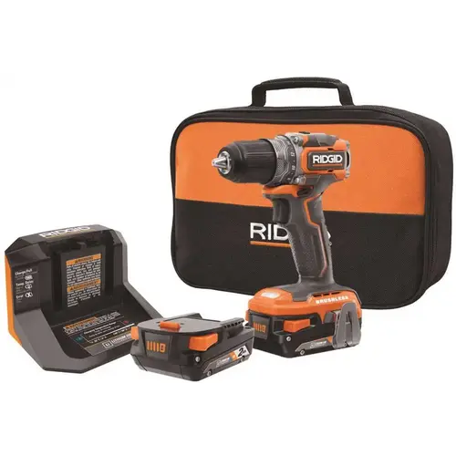 RIDGID 18-Volt Brushless SubCompact Cordless 1/2 in. Drill Driver Kit with (2) 2.0 Ah Battery, Charger and Bag Orange