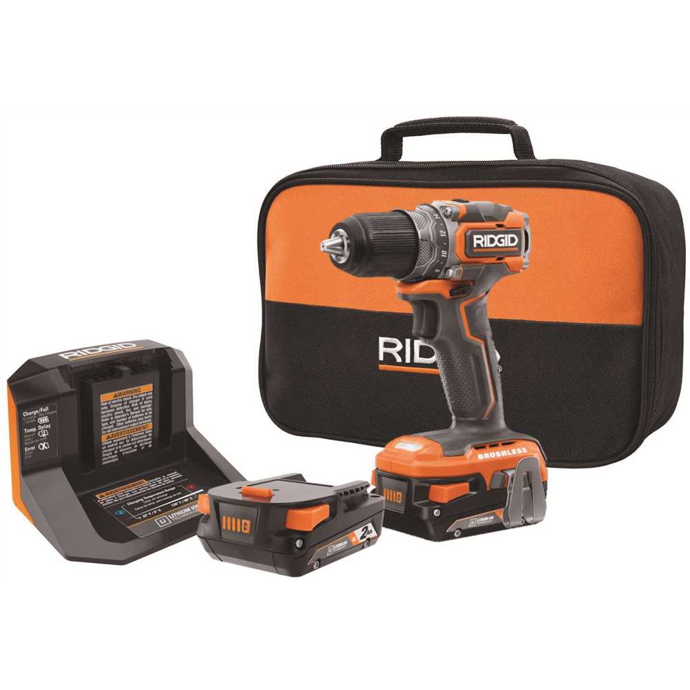 Techtronic Industries Co. R8701K RIDGID 18-Volt Brushless SubCompact Cordless 1/2 in. Drill Driver Kit with (2) 2.0 Ah Battery, Charger and Bag Orange