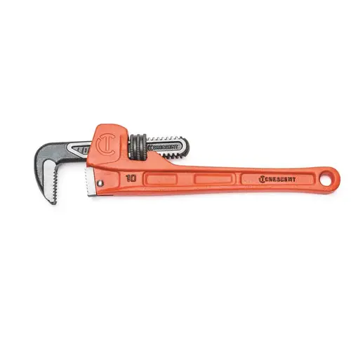 Pipe Wrench, 0 to 1.9 in Jaw, 10 in L, Slim Jaw, Cast Iron/Steel, Powder-Coated Orange