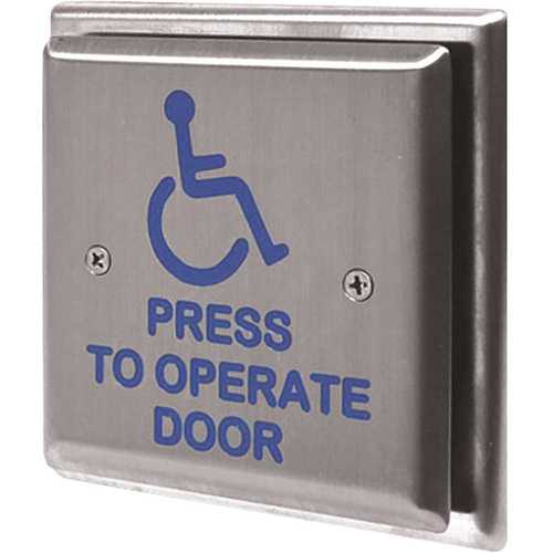 Stainless Jamb Switch with Press to Open Text and Wheelchair Logo 1-3/4" x 4-1/2" Narrow Stainless Steel Finish