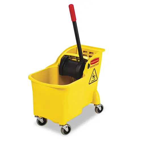 Bucket and Wringer Combo, 31 qt Capacity, Rectangular, Polypropylene Bucket/Pail Yellow