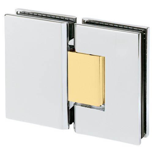 Designer Series Glass To Glass Door Hinge 180 Degree Polished Chrome W/Brass Accents