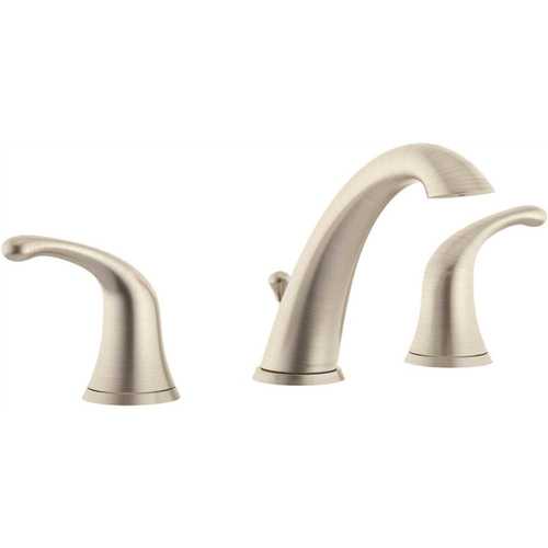 Minimalist 8 in. Widespread 2-Handle Bathroom Faucet with Drain Assembly in Brushed Nickel