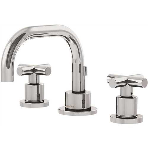 Dia 8 in. Widespread 2-Handle Low-Arc Bathroom Faucet with Cross Handles in Chrome