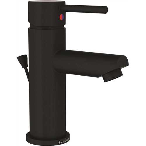 Modern Single Hole Single-Handle Bathroom Faucet with Drain Assembly in Matte Black