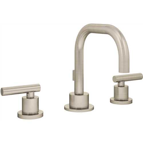 Modern 8 in. Widespread 2-Handle Bathroom Faucet with Drain Assembly in Brushed Nickel
