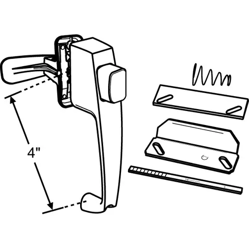 Push Button Latch Set White tie Down Type fits Doors 1 To 1-1/4in Thick handle 4-1/2in Latch 1-3/4in