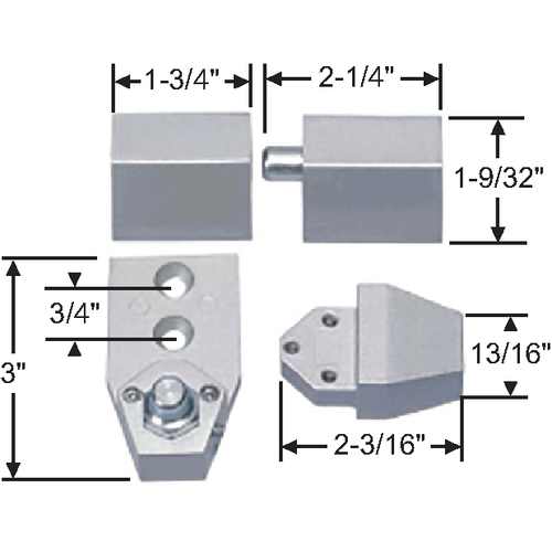 Offset Pivot Set 3/4in Alum Door And Frame 1/8in Vertical Adjustment for Flush Face Frame Aluminum