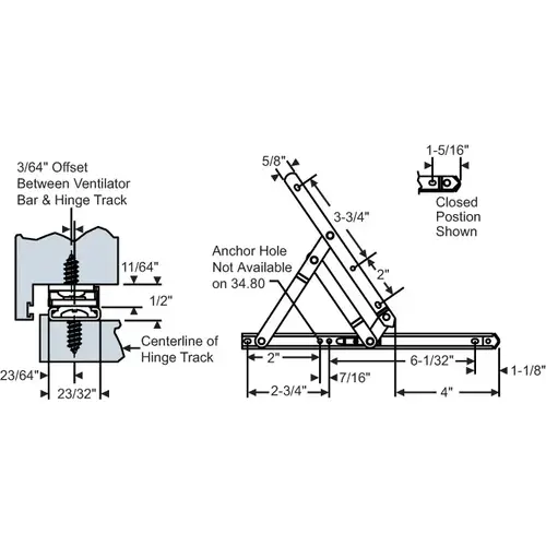 4 Bar Hinge Assembly with Stop - pack of 2