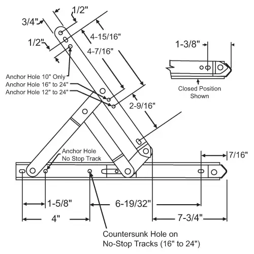 4 Bar Hinge Assembly with 52dg Stop Stainless Steel