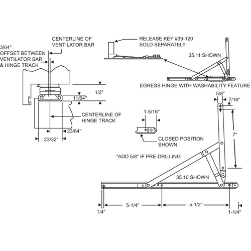 Egress Hinge Assembly with 90dg Stop Stainless Steel