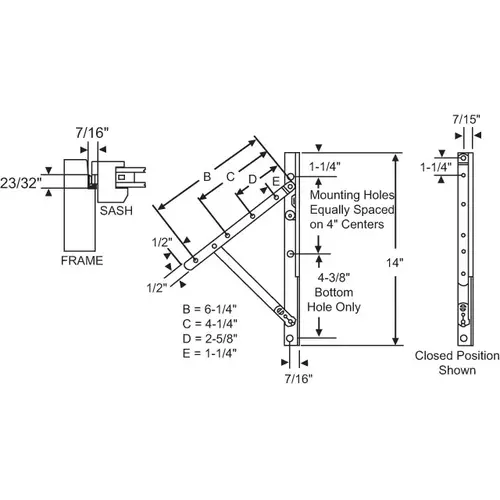 Truth Lh Concealed Hinge Assy 14in Kd Awning E-Gard