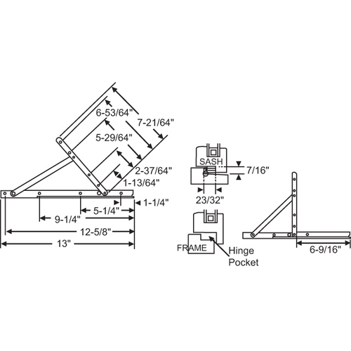 Concealed Hinge Assembly lower Left Upper Right 13in track Window Washability Stainless Steel