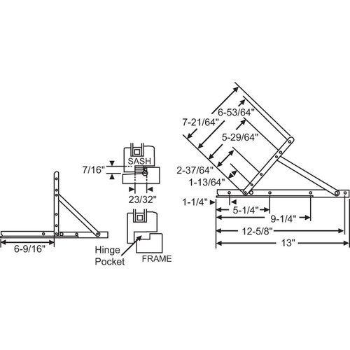 Concealed Hinge Assembly upper Left Lower Right 13in track Window Washability E-Gard