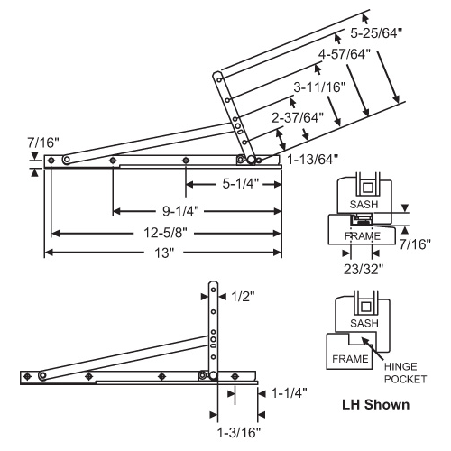 Concealed Hinge Assembly lower Left Upper Right 13in track Egress E-Gard