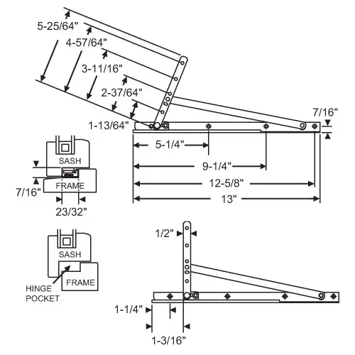 Concealed Hinge Assembly upper Left Lower Right 13in track Egress E-Gard