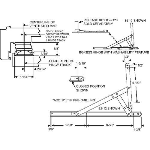 Concealed 4 Bar Egress Hinge 16-1/2in Lth With 90dg Stop pwo 10 16 Stainless Steel