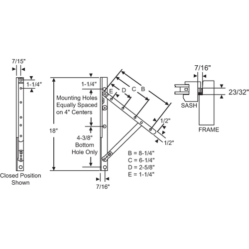 Truth Rh 18in Hinge Assembly awning E-Gard