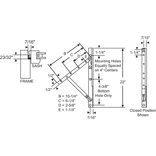 Truth Lh Concealed Hinge Assy 22in Kd Awning Stainless Steel