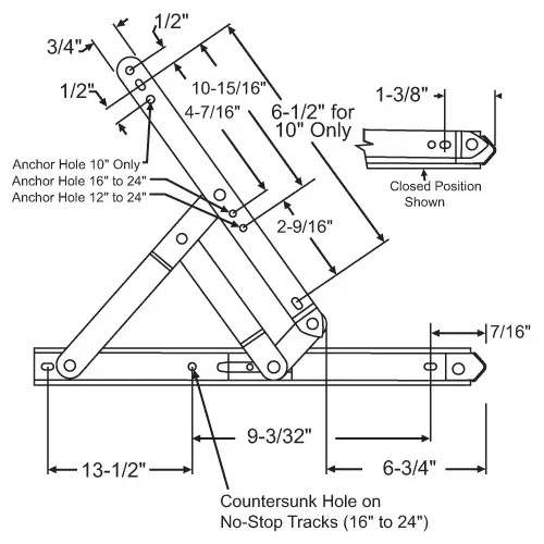 24"ss 4-Bar Hinge With Stop 77 Stainless Steel