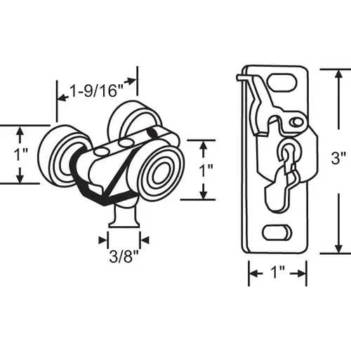 BY-Pass Hanger 3-Wheel Hanger With Brkt & Scr cdf131 1in Nylon Wheels