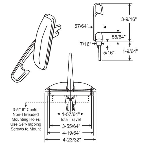 Multipoint Casement Lock White 1-9/64in Dimenion A handle