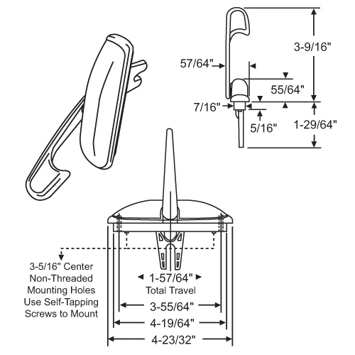 Multipoint Casement Lock White 1-29/64in Dimension A handle